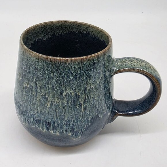 Handcrafted Ceramic Mug With Drip Glaze Finish In Blue & Green Tones Signed - Picture 2 of 8